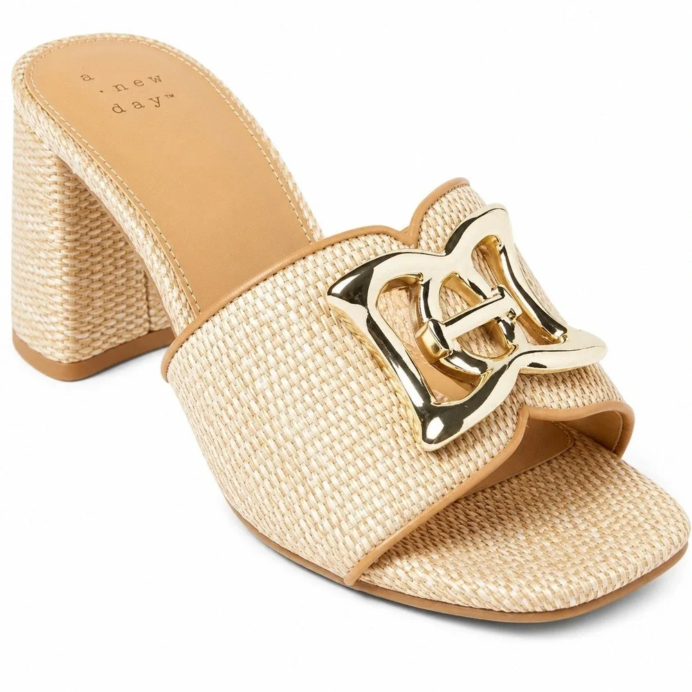 Women's Arden Raffia Heels by A New Day Tan Size 8.5 New With Tags